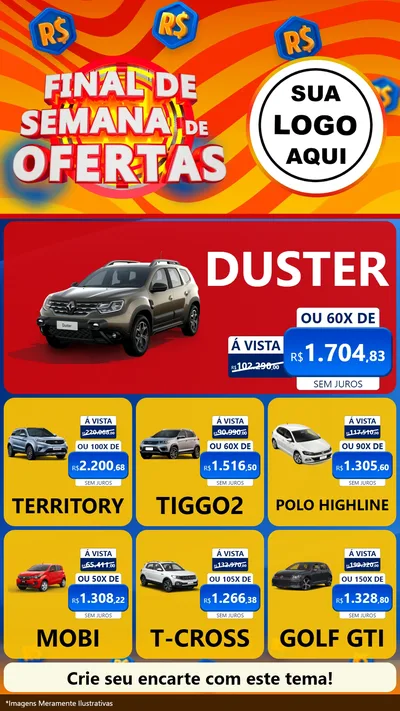 Modelo de Rede Social para Stories com o tema Final de Semana de Ofertas para Concessionaria de Carros