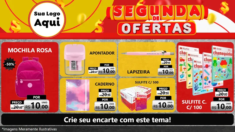 Modelo de TV para TV Horizontal com o tema Segunda de Ofertas para Papelaria