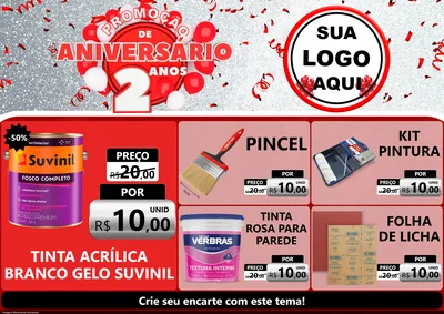 Modelo de Encarte para Encarte A4 Horizontal com o tema Promoção de Aniversário - 2 Anos para Tintas e Ferramentas