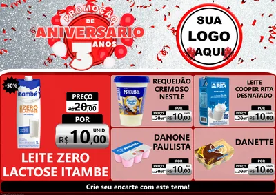 Modelo de Encarte para Encarte A4 Horizontal com o tema Promoção de Aniversário - 3 Anos para Frios e Laticínios