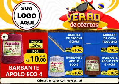 Modelo de Encarte para Encarte A4 Horizontal com o tema Super Verão de Ofertas para Armarinho e Aviamentos