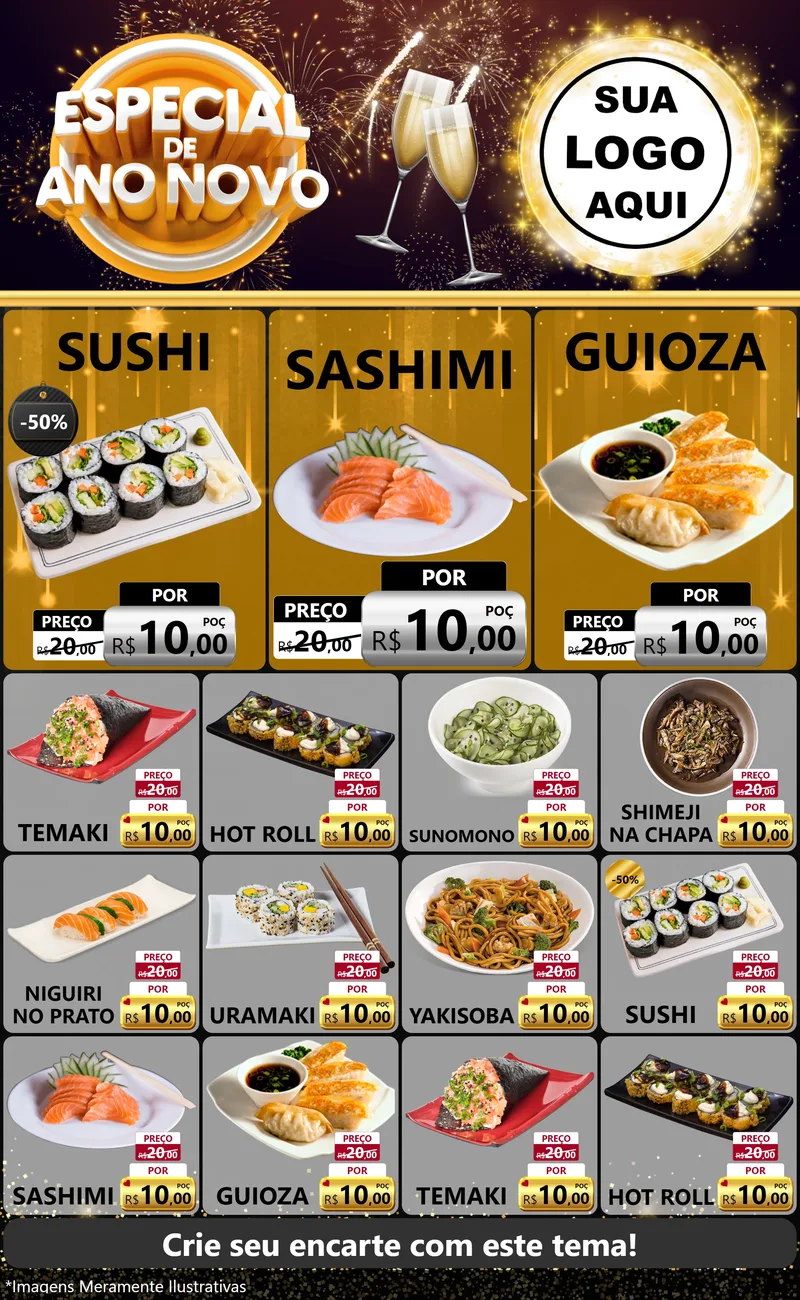 Modelo de Encarte para Encarte Grande com o tema Especial de Ano Novo para Comida japonesa