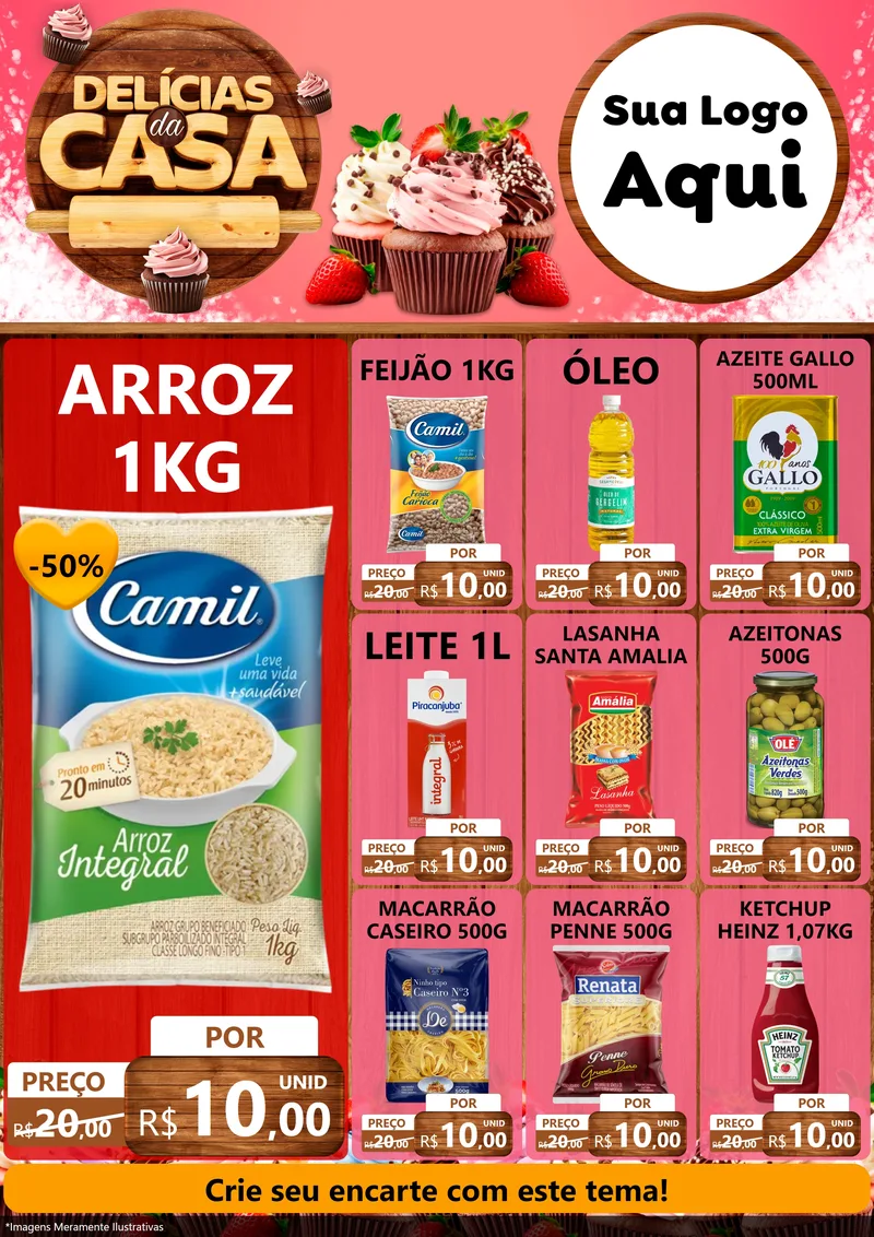 Modelo de Encarte para Encarte A4 Vertical com o tema Delícias da Casa para Supermercado