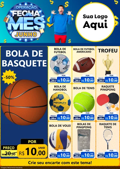 Modelo de Encarte para Encarte A4 Vertical com o tema Operação Fecha Mês, Junho para Artigos Esportivos