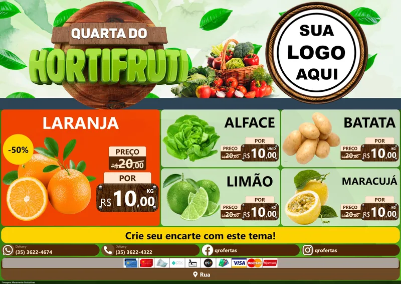 Modelo de Encarte para Encarte A4 Horizontal com o tema Quarta do Hortifruti para Hortifrúti