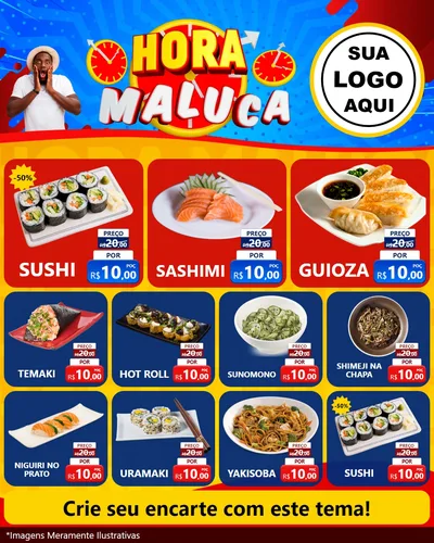 Modelo de Rede Social para Feed Instagram com o tema Hora Maluca para Comida japonesa