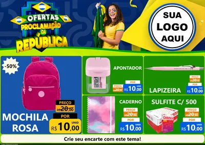Modelo de Encarte para Encarte A4 Horizontal com o tema Ofertas Proclamação da República para Papelaria