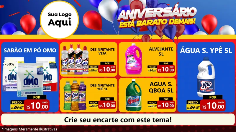 Modelo de TV para TV Horizontal com o tema Aniversário para Produtos de Limpeza