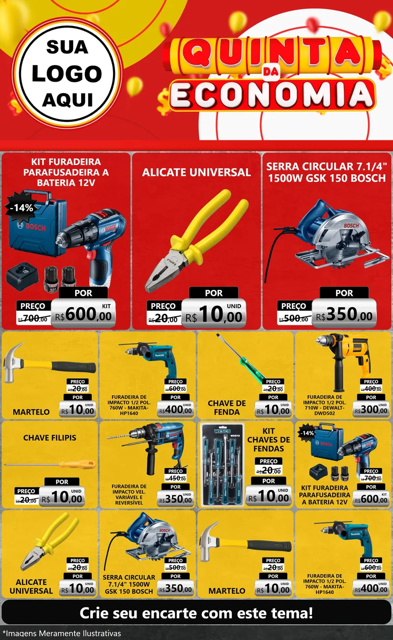 Modelo de Encarte para Encarte Grande com o tema Quinta da Economia para Maquinas e Ferramentas