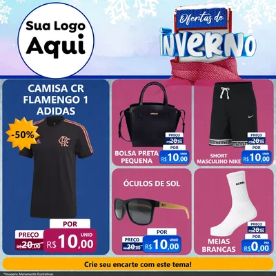 Modelo de Rede Social para Feed Facebook com o tema Ofertas de Inverno para Roupas e acessórios