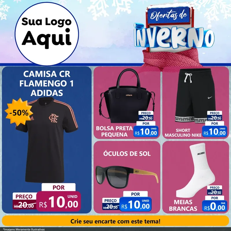 Modelo de Rede Social para Feed Facebook com o tema Ofertas de Inverno para Roupas e acessórios