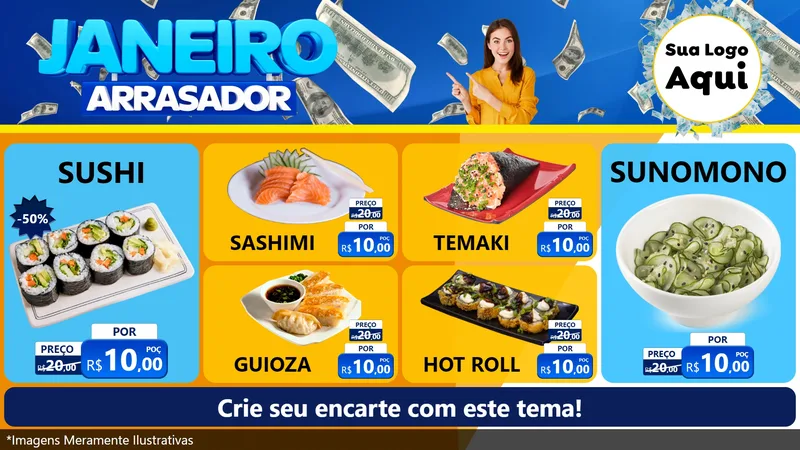 Modelo de TV para TV Horizontal com o tema Janeiro Arrasador para Comida japonesa