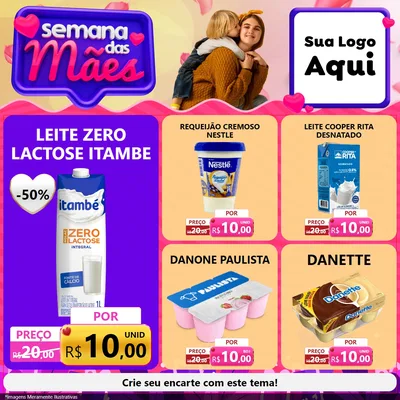 Modelo de Rede Social para Feed Facebook com o tema Semana das Mães para Frios e Laticínios