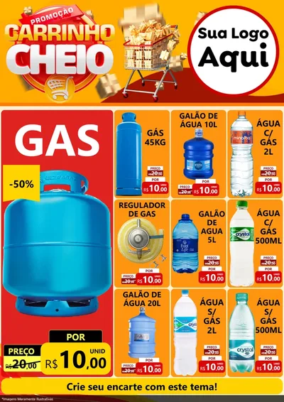 Modelo de Encarte para Encarte A4 Vertical com o tema Promoção carrinho cheio para Água e gás