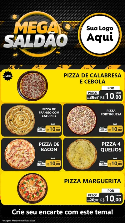 Modelo de TV para TV Vertical com o tema Mega Saldão para Pizzaria