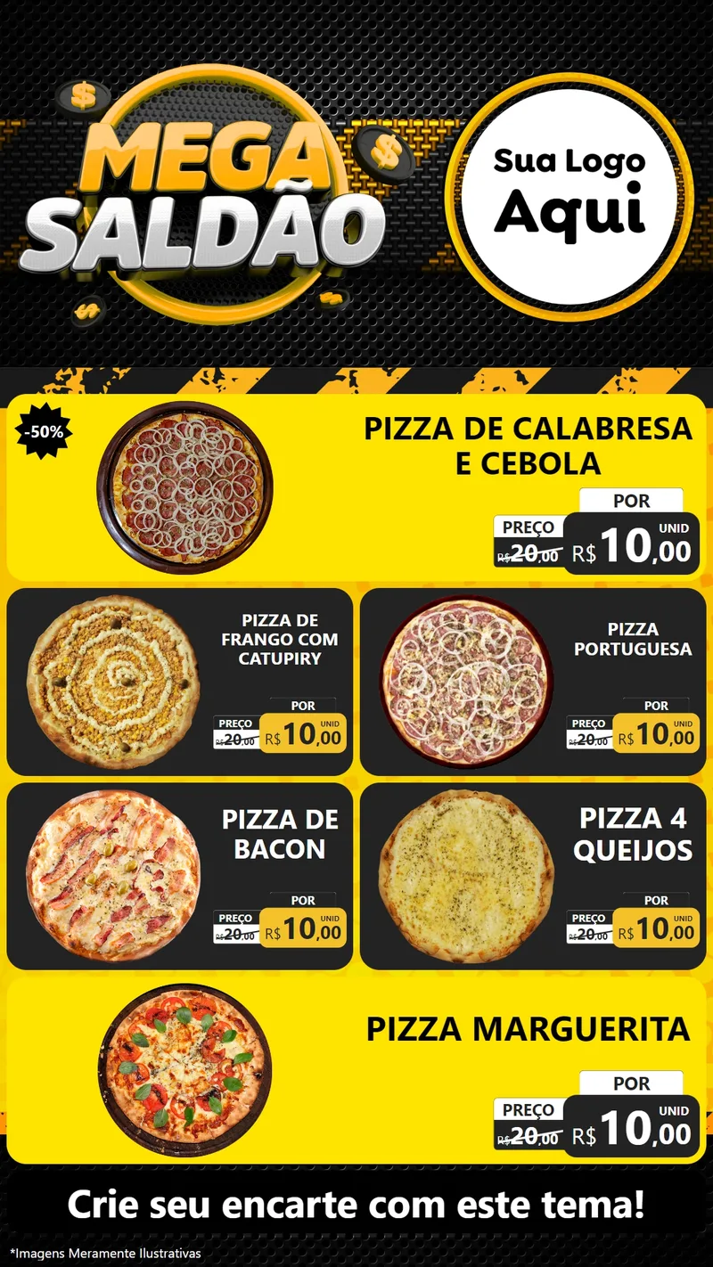 Modelo de TV para TV Vertical com o tema Mega Saldão para Pizzaria