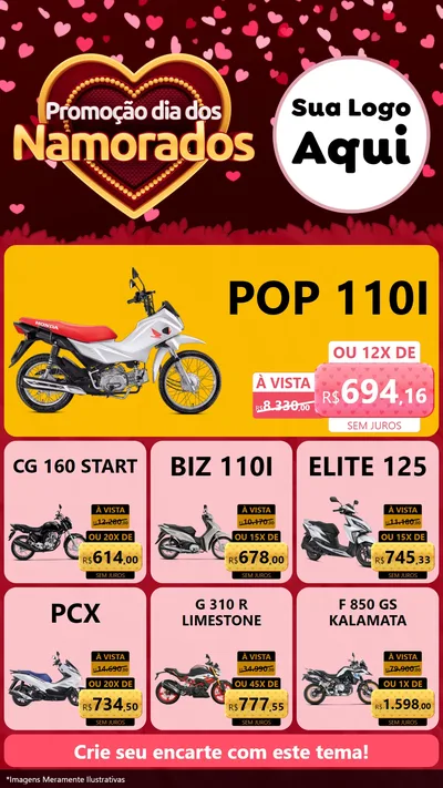Modelo de Rede Social para Stories com o tema Promoção Dia Dos Namorados para Concessionaria de Motos