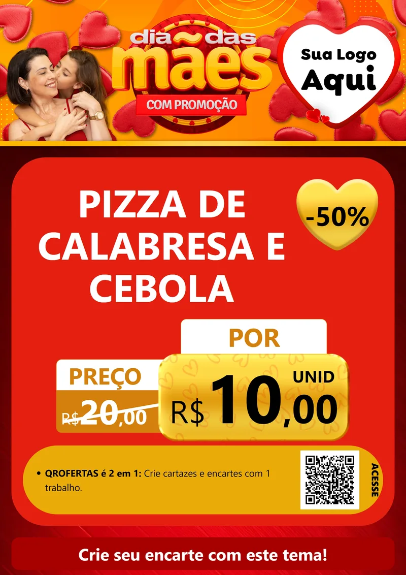 Modelo de Cartaz para Cartaz A4 Vertical com o tema Dia das Mães com Promoção para Pizzaria