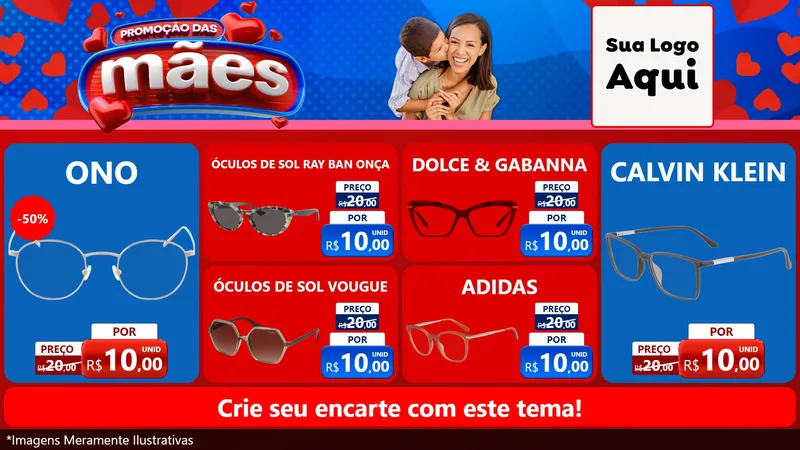 Modelo de TV para TV Horizontal com o tema Promoção das Mães para Óticas