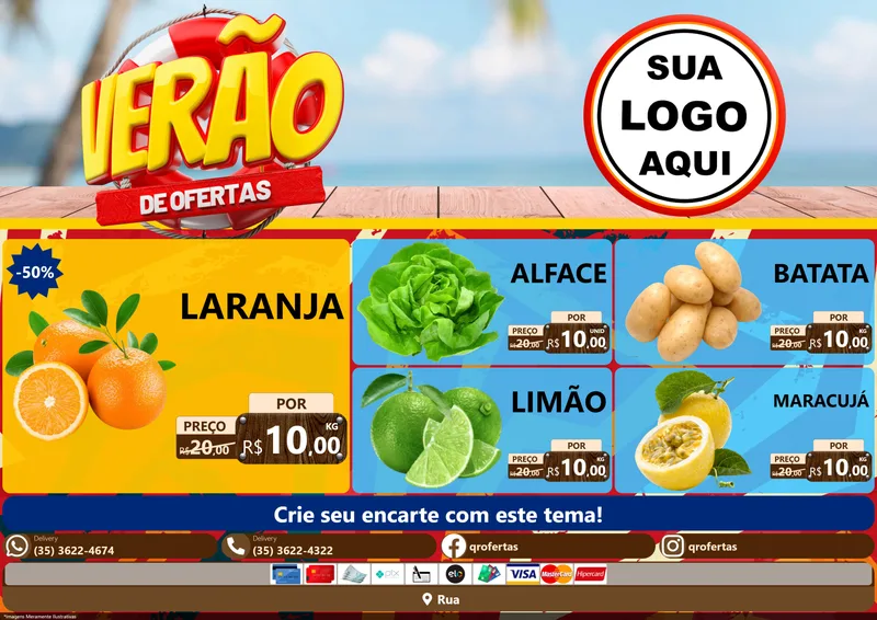 Modelo de Encarte para Encarte A4 Horizontal com o tema Verão de Ofertas para Hortifrúti