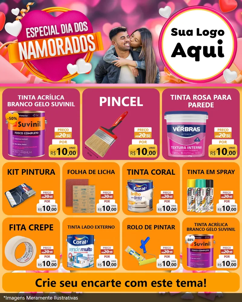 Modelo de Rede Social para Feed Instagram com o tema Especial Dia dos Namorados para Tintas e Ferramentas