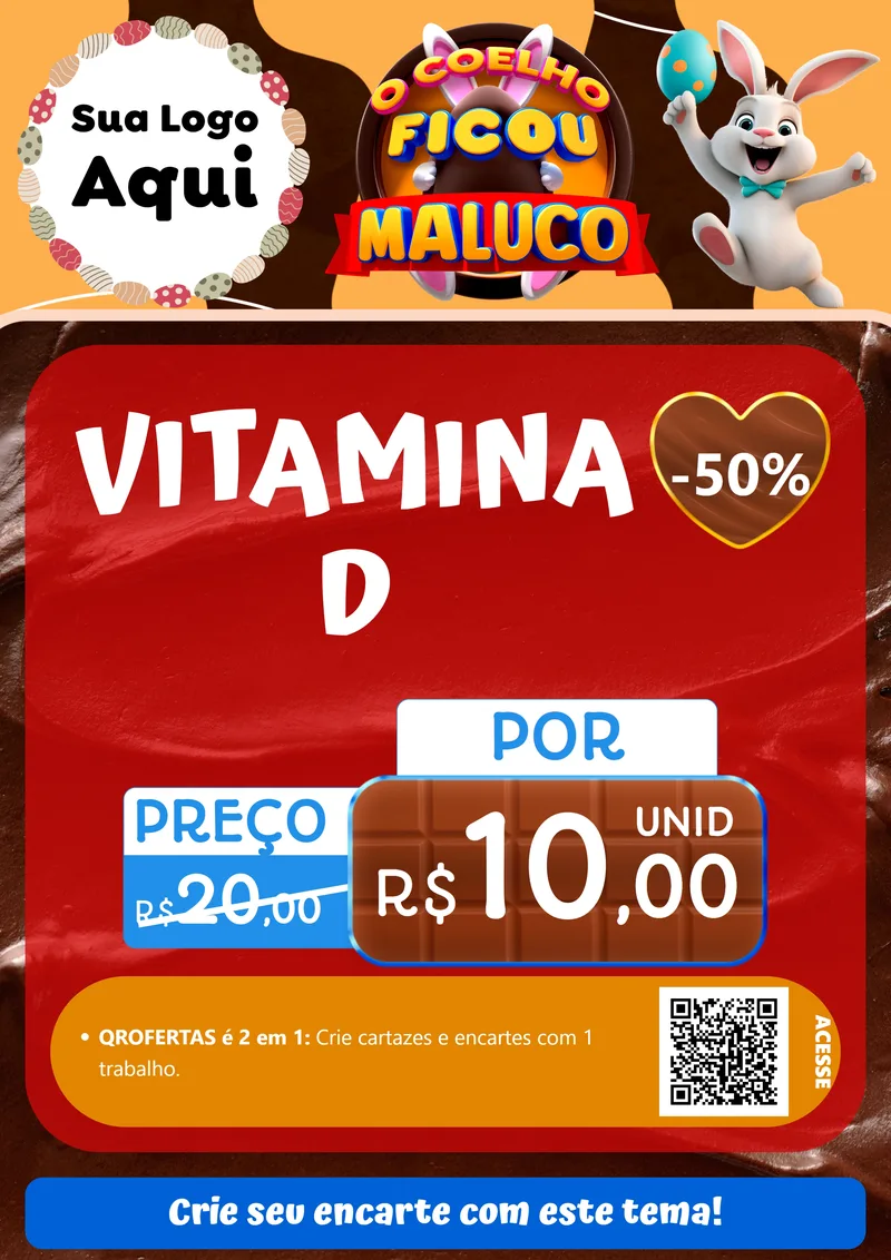 Modelo de Cartaz para Cartaz A4 Vertical com o tema O Coelho Ficou Maluco - Páscoa para Farmácia