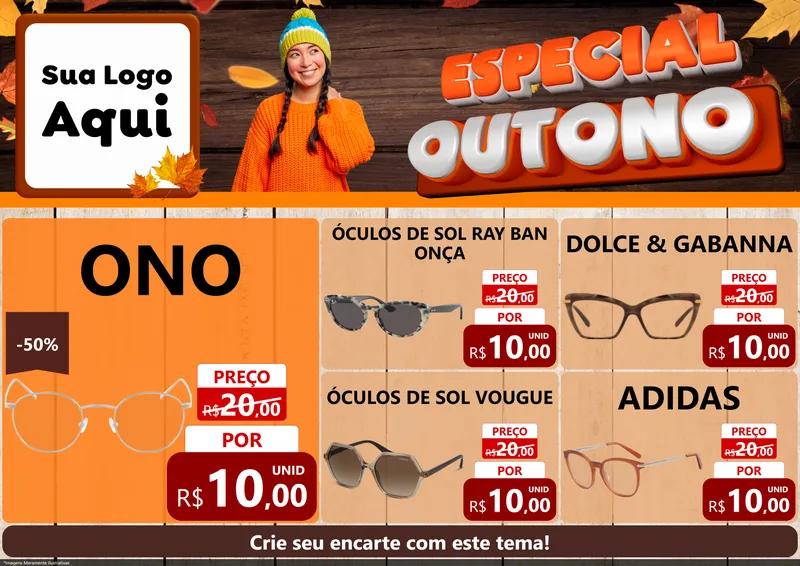 Modelo de Encarte para Encarte A4 Horizontal com o tema Especial Outono para Óticas