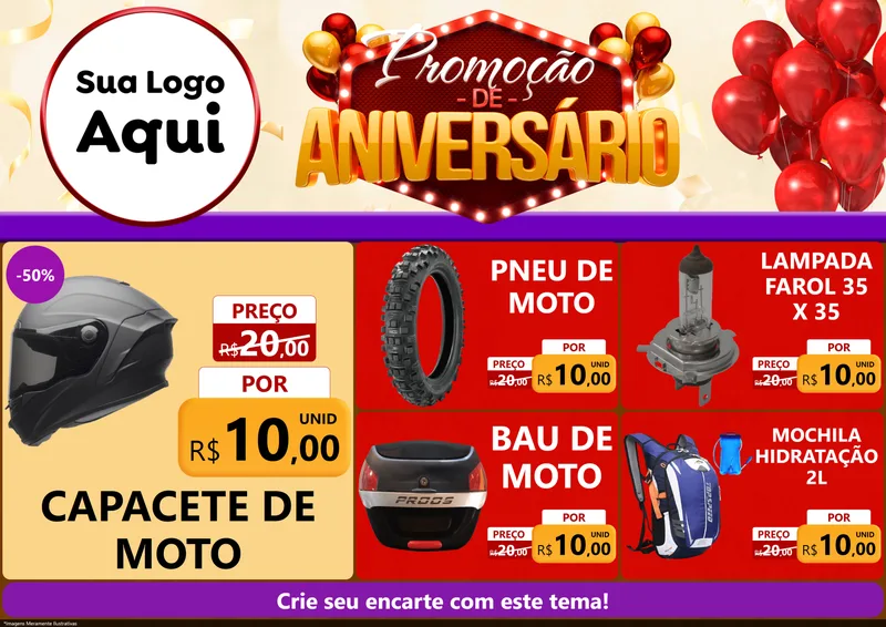 Modelo de Encarte para Encarte A4 Horizontal com o tema Promoção de Aniversário para Moto peças