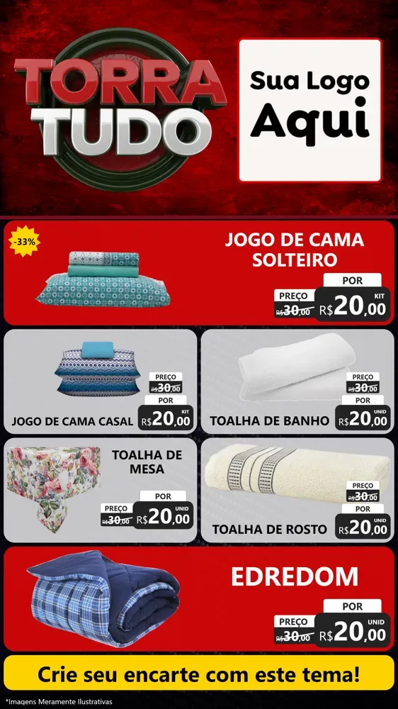 Modelo de TV para TV Vertical com o tema Torra Tudo para Cama, Mesa e Banho
