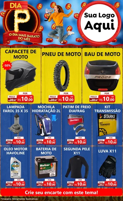 Modelo de Encarte para Encarte Grande com o tema Dia P - O Dia Mais Barato Do Mês para Moto peças