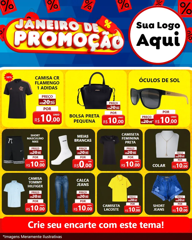 Modelo de Rede Social para Feed Instagram com o tema Janeiro de Promoção para Roupas e acessórios