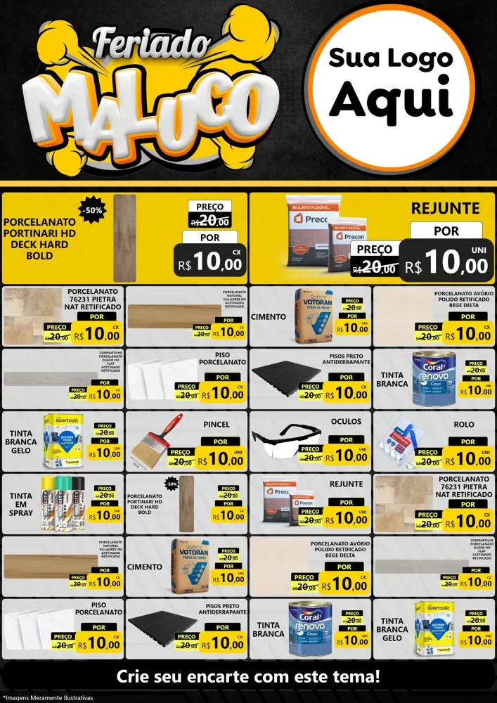 Modelo de Encarte para Encarte A4 Vertical com o tema Feriado Maluco para Pisos e revestimentos
