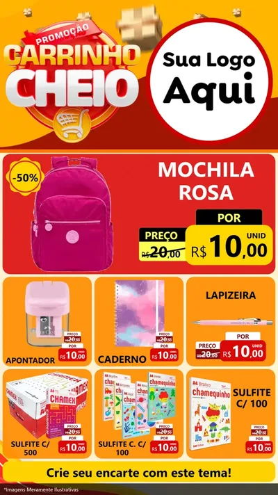 Modelo de Rede Social para Stories com o tema Promoção carrinho cheio para Papelaria