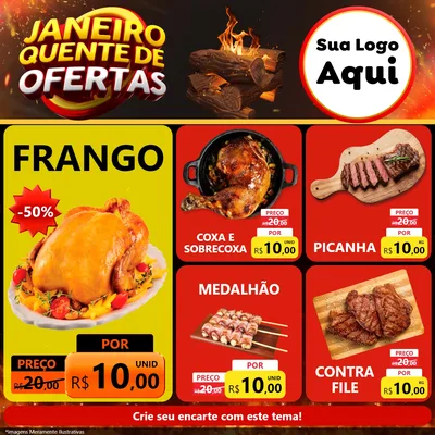 Modelo de Rede Social para Feed Facebook com o tema Janeiro Quente de Ofertas para Assados