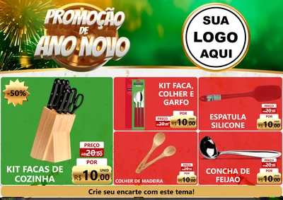 Modelo de Encarte para Encarte A4 Horizontal com o tema Promoção de Ano Novo para Utilidades Domésticas