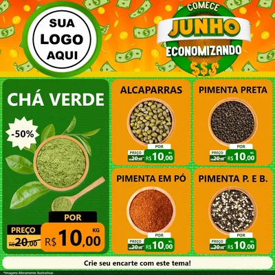 Modelo de Rede Social para Feed Facebook com o tema Comece Junho Economizando para Produtos Naturais