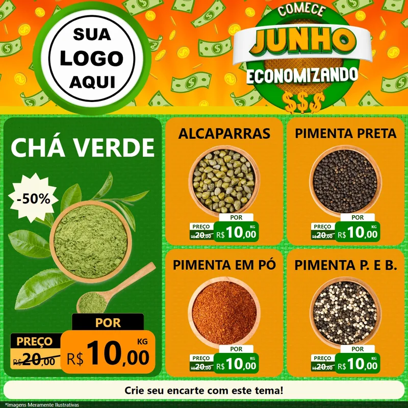 Modelo de Rede Social para Feed Facebook com o tema Comece Junho Economizando para Produtos Naturais