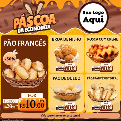 Modelo de Rede Social para Feed Facebook com o tema Páscoa da Economia para Padaria
