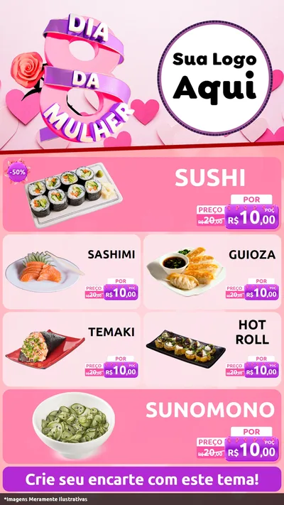 Modelo de TV para TV Vertical com o tema Dia da Mulher para Comida japonesa
