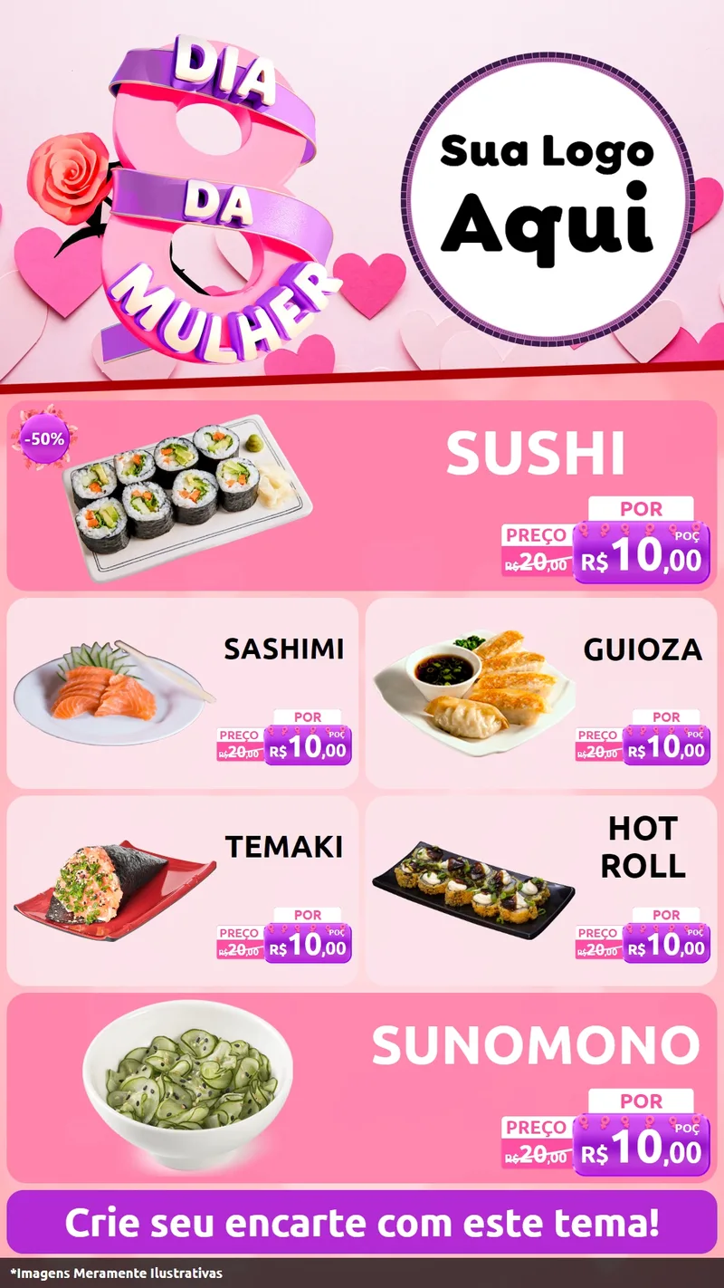 Modelo de TV para TV Vertical com o tema Dia da Mulher para Comida japonesa