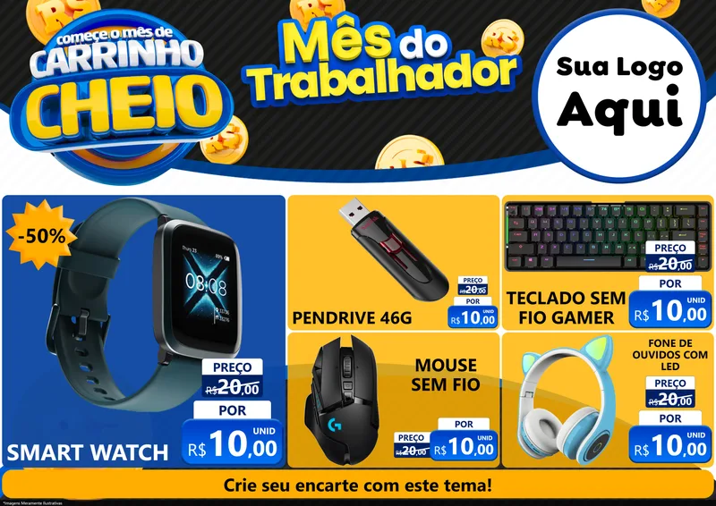 Modelo de Encarte para Encarte A4 Horizontal com o tema Comece o Mês de Carrinho Cheio para Informática