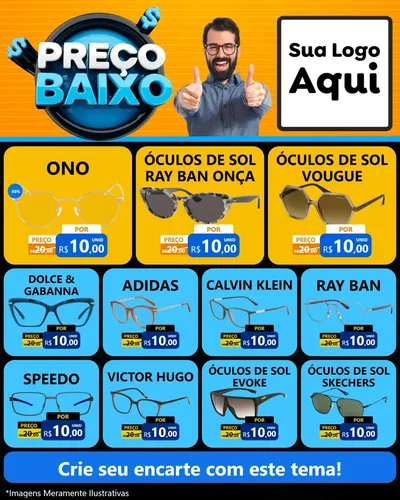 Modelo de Rede Social para Feed Instagram com o tema Preço Baixo para Óticas