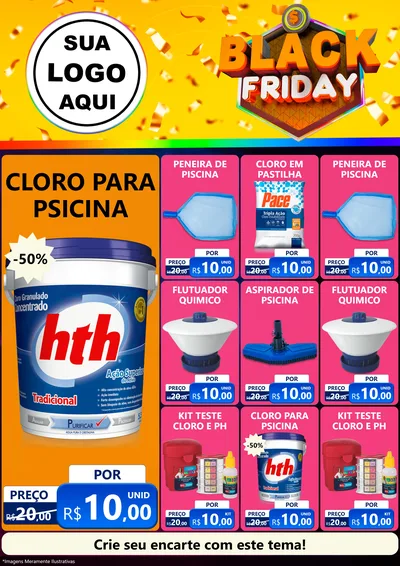 Modelo de Encarte para Encarte A4 Vertical com o tema Black Friday para Produtos para Piscina
