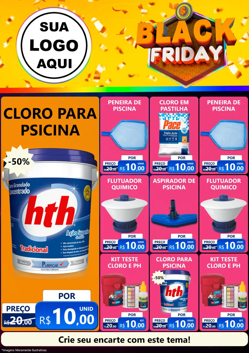 Modelo de Encarte para Encarte A4 Vertical com o tema Black Friday para Produtos para Piscina