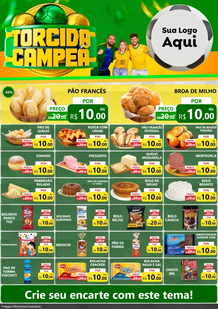 Modelo de Encarte para Encarte A4 Vertical com o tema Torcida Campeã - Copa para Padaria