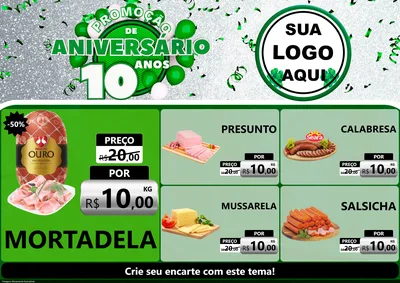 Modelo de Encarte para Encarte A4 Horizontal com o tema Promoção de Aniversário - 10 Anos para Frios e Laticínios