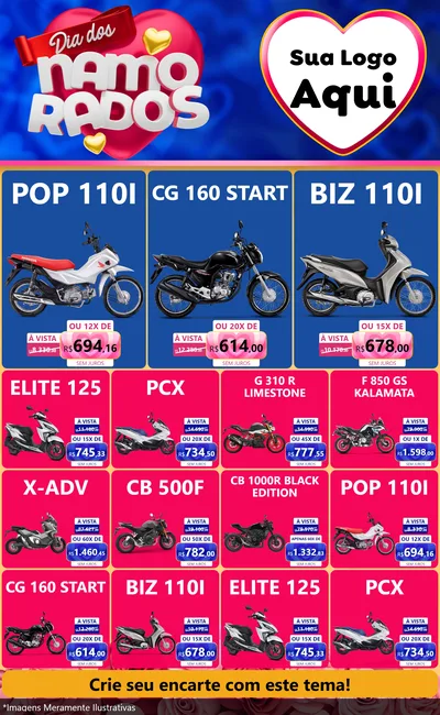 Modelo de Encarte para Encarte Grande com o tema Dia dos namorados para Concessionaria de Motos