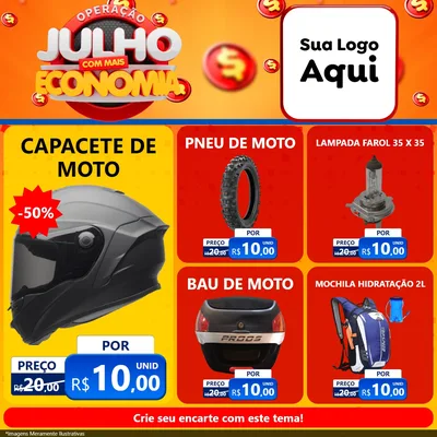 Modelo de Rede Social para Feed Facebook com o tema Operação Julho Com Mais Economia para Moto peças