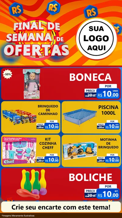 Modelo de TV para TV Vertical com o tema Final de Semana de Ofertas para Brinquedos