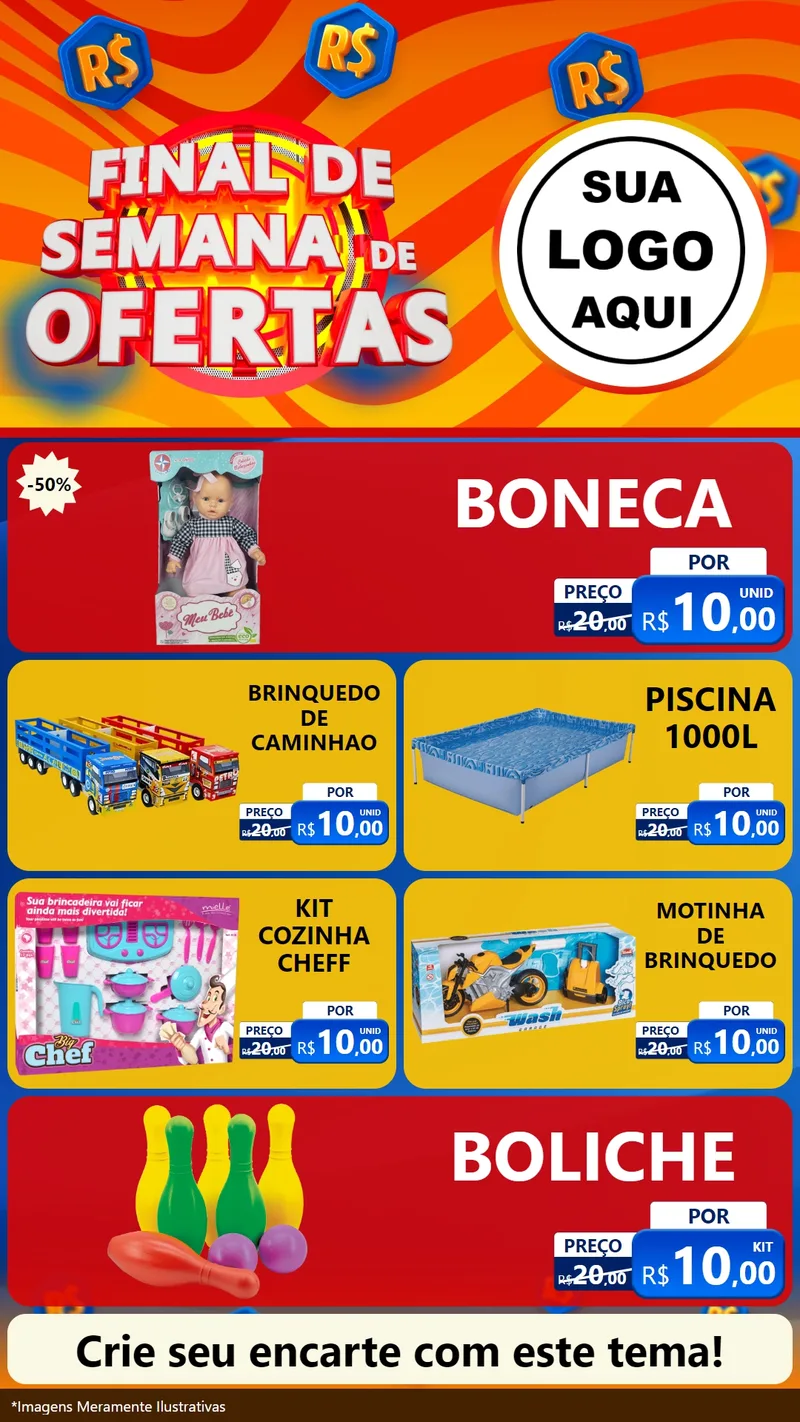 Modelo de TV para TV Vertical com o tema Final de Semana de Ofertas para Brinquedos
